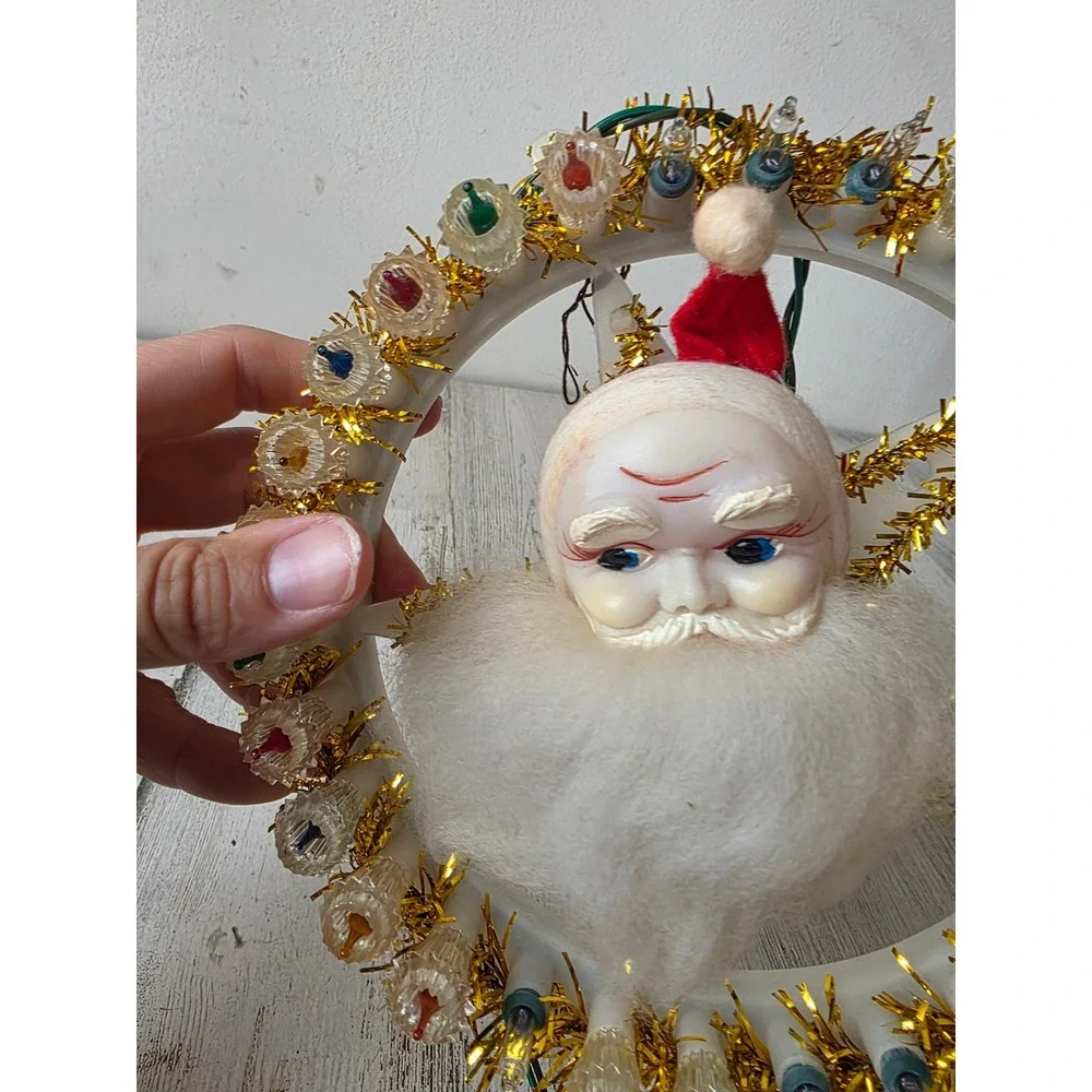 Vintage Santa AS IS light up tree topper Xmas tree